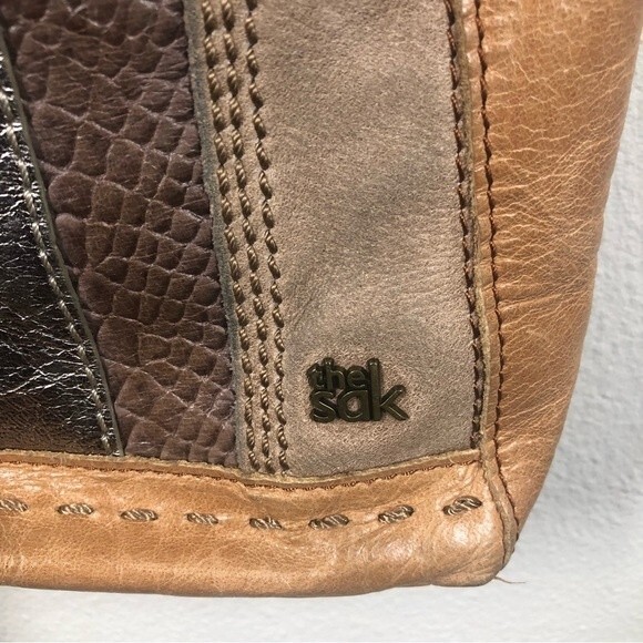 The Sak Lucia Brown Leather Crossbody Bag Mixed Metallic Print Pocket Purse - Picture 3 of 15